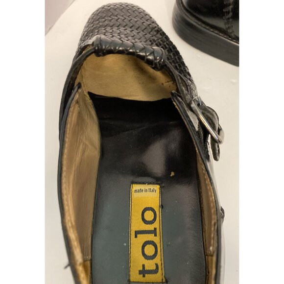 Tolo Men Dress/Casual Basketweave Leather Shoes Black 9.5M Italian To REPAIR - Picture 6 of 12